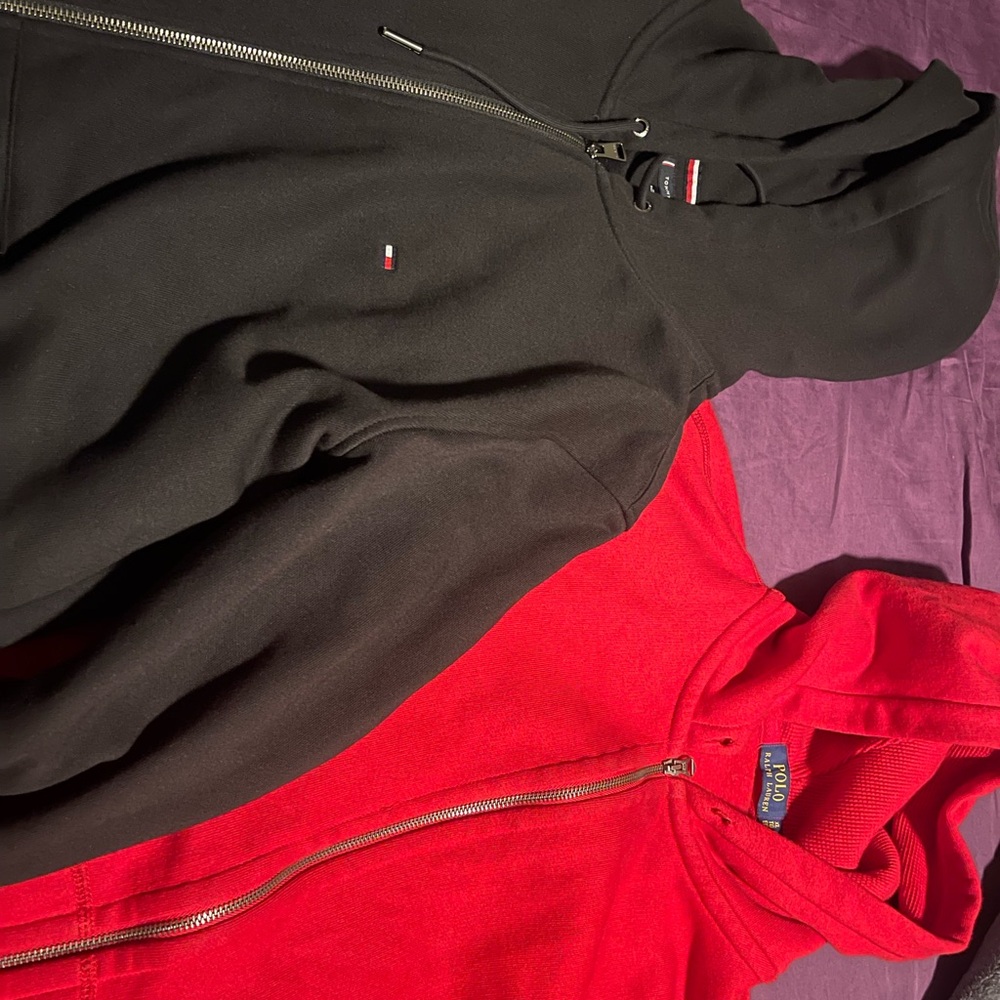 Tommy Hilfiger Black and Red Zip-Up Hoodies
